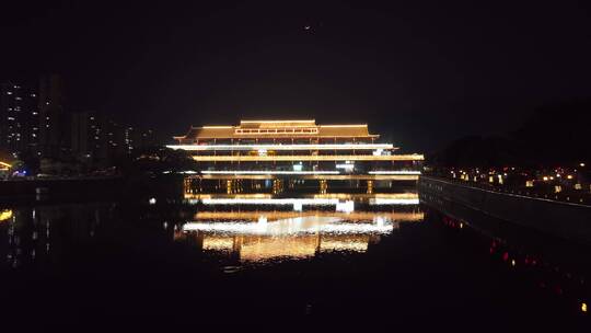 航拍南雄雄州廊桥夜景视频素材模板下载