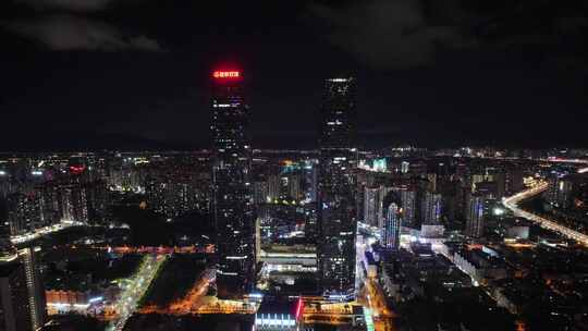 云南万达昆明双塔夜景西山区航拍延时城市地