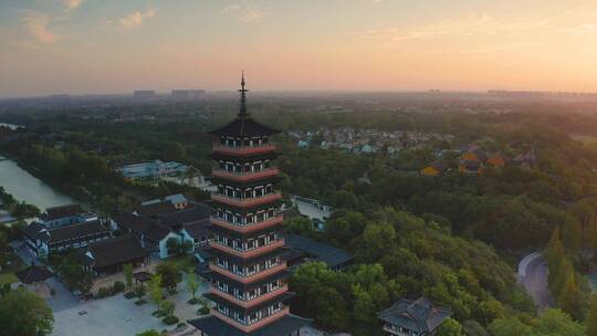 江苏省扬州市瘦西湖大明寺晨曦航拍