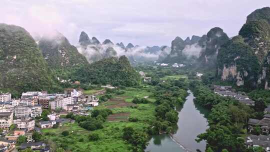 航拍视角下的田园山川风景