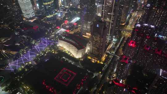 广州珠江新城花城广场航拍夜晚夜景高楼大厦