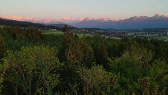 乡村，森林，阿尔卑斯山，雪山