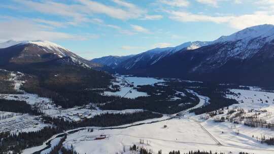 新疆阿勒泰地区喀纳斯景区雪景航拍