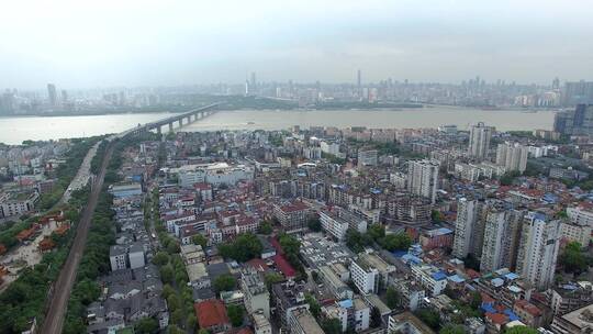 武汉城市江边建筑航拍