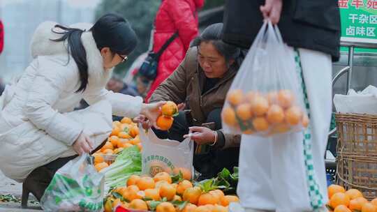 高清实拍菜市场市井人文小镇生活橘子水果