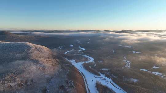 航拍林海雪原冰河云海朝阳