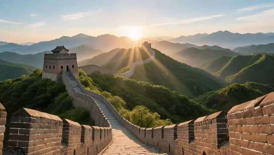 夕阳下的中国长城全景