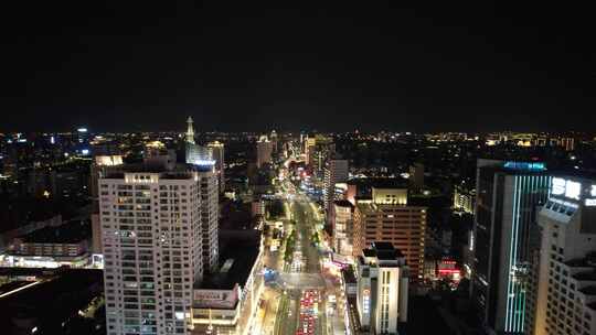 浙江宁波城市夜景灯光航拍