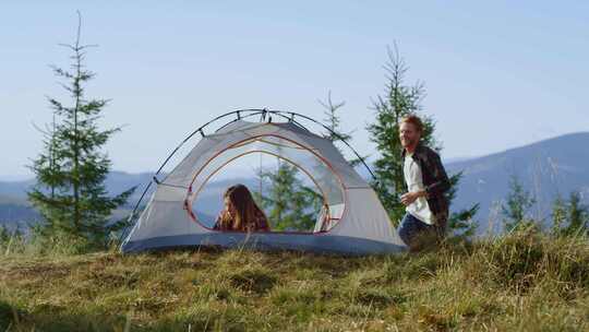 男人，女人，帐篷，露营