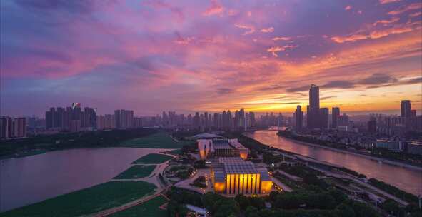 武汉琴台大剧院城市日落晚霞