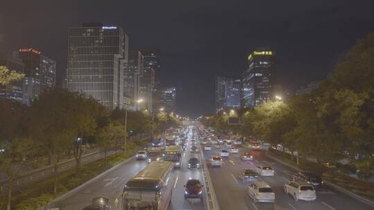 北京东三环夜景街道车流航拍