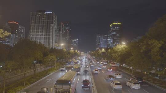 北京东三环夜景街道车流航拍视频素材模板下载