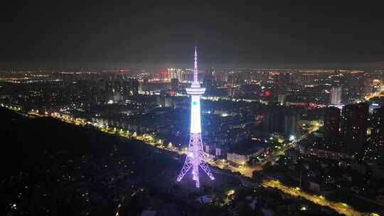 四川德阳城市地标德阳电视塔夜景灯光航拍