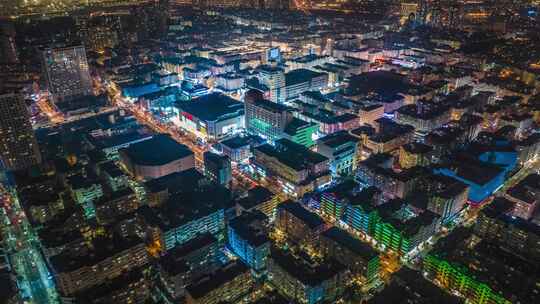 台东商业街夜景航拍延时