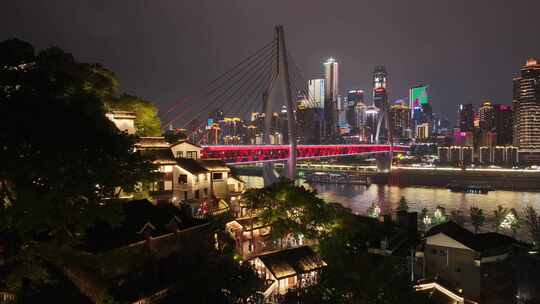 重庆龙门浩老街东水门长江大桥下浩里夜景