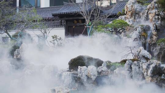 景观水池假山假石视频素材模板下载