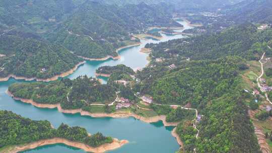 水库湖泊农田水利湖北恩施车坝河水库航拍