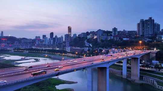 重庆长江大桥夜景航拍