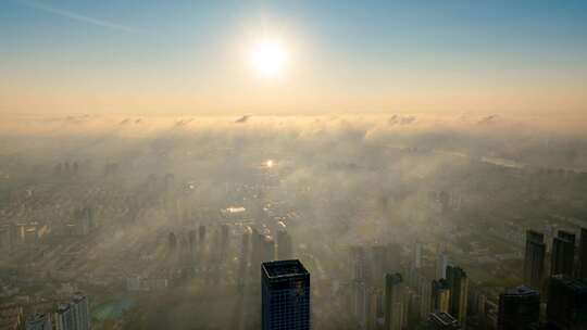 城市早晨 朝阳 清晨 晨雾