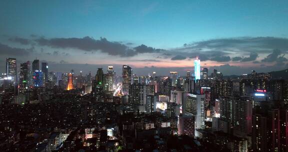 航拍广州天河城市天际线夜晚风光