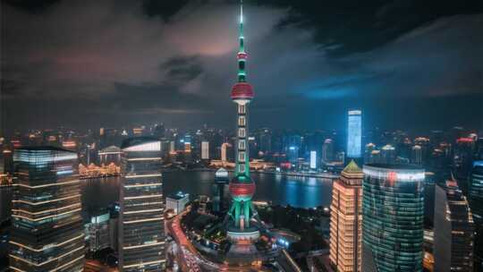 上海陆家嘴东方明珠夜景俯瞰