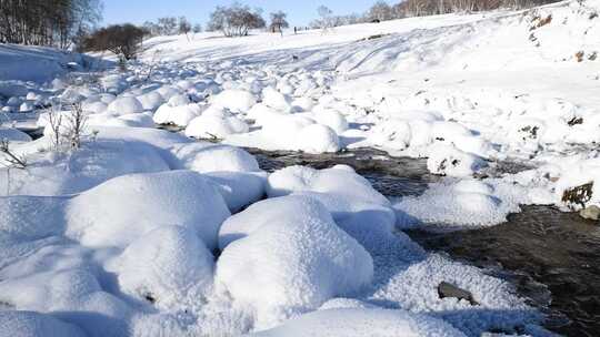 冬天雪地与流水冬季风景视频素材模板下载