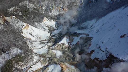 日本北海道登别温泉地狱谷自然风光