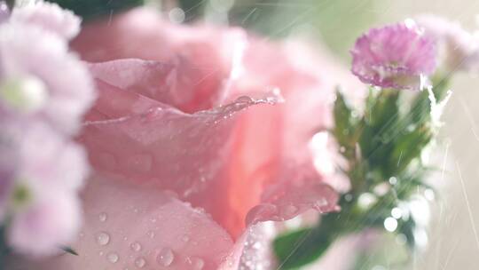 实拍玫瑰花上的水滴，雨中的玫瑰可商用