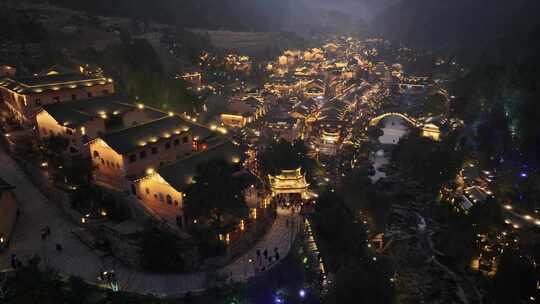 江西上饶望仙谷航拍山谷建筑夜景