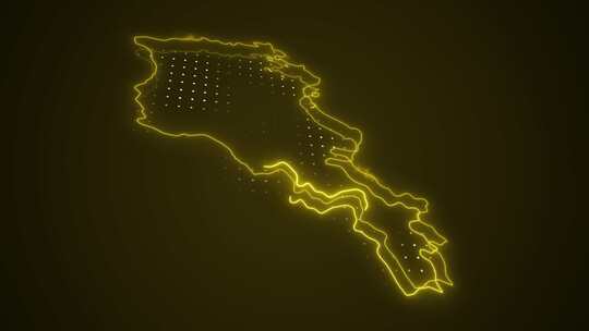 3D移动霓虹黄色亚美尼亚地图边界轮廓循环