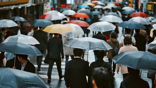 下雨城市行人暴雨大雨雨夜雨景ai素材原创