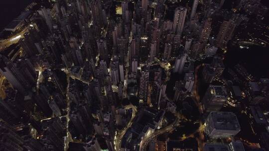 航拍香港CBD发达现代商务建筑道路交通夜景