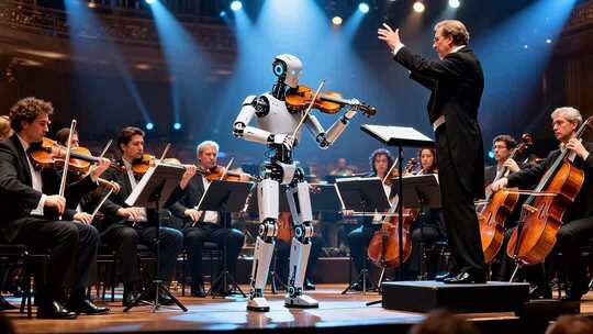 机器人与乐团演奏交响乐
