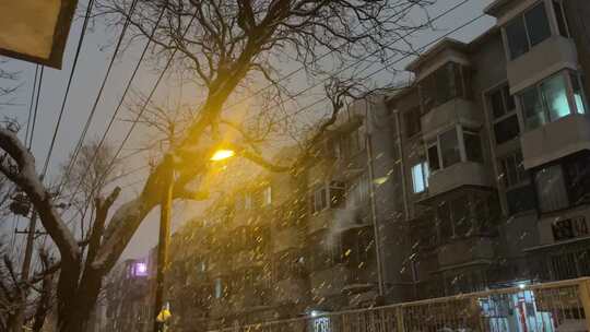 北京小区雪夜