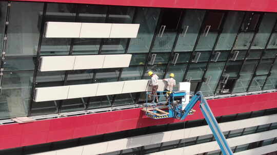 武汉江夏市民之家工人起重机施工航拍