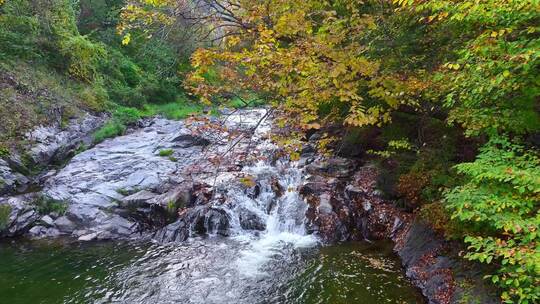 航拍辽宁抚顺筐子沟秋天风景