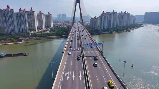 广州番禺区东沙立交桥大桥航拍车流东新高速视频素材模板下载