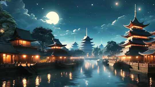中式明月城镇动画