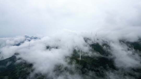 航拍穿云海清洁能源风力发电风车视频素材模板下载