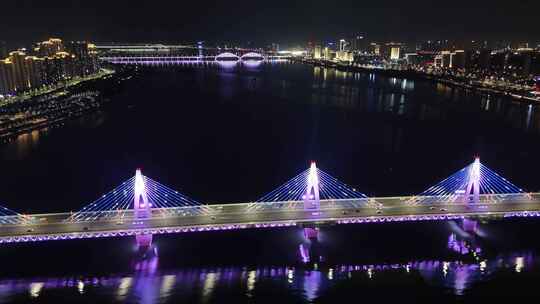 江西南昌赣江朝阳大桥夜景航拍