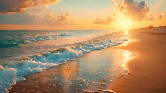 日落黄昏下的的沙滩海浪