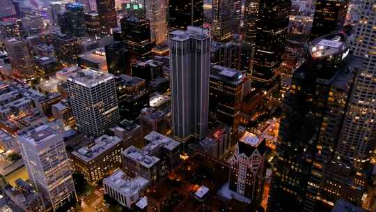 航拍美国银行大楼洛杉矶摩天大楼夜景灯光