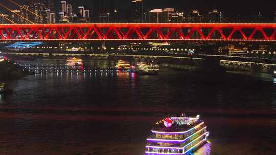 重庆长江索道夜景航拍