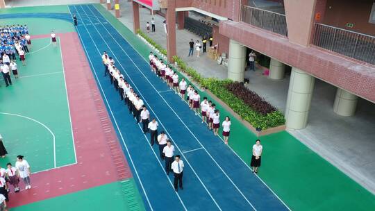 福苑小学升旗仪式老师排队视频素材模板下载