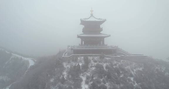 太原太山龙泉寺雪景航拍成片