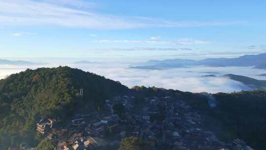 航拍景迈山古寨和云海自然风光