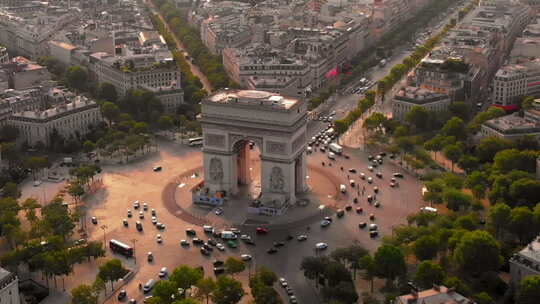 从空中俯瞰凯旋门和巴黎城市视频素材模板下载