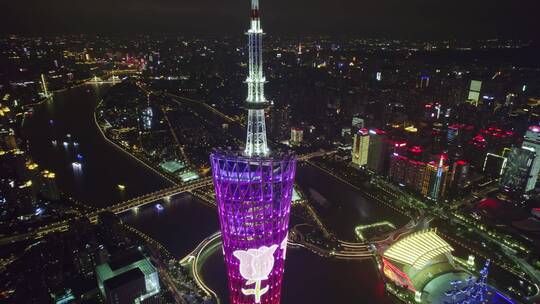 航拍广州塔及中轴线夜景（环绕）