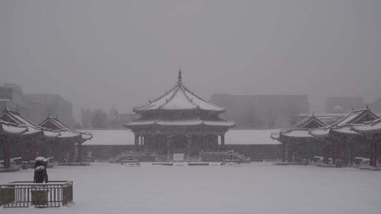 沈阳故宫大雪 风雪大政殿 故宫雪景视频素材模板下载