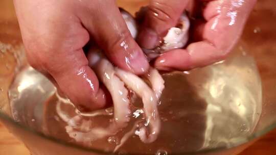 小章鱼墨斗鱼清洗处理八爪鱼红烩海鲜